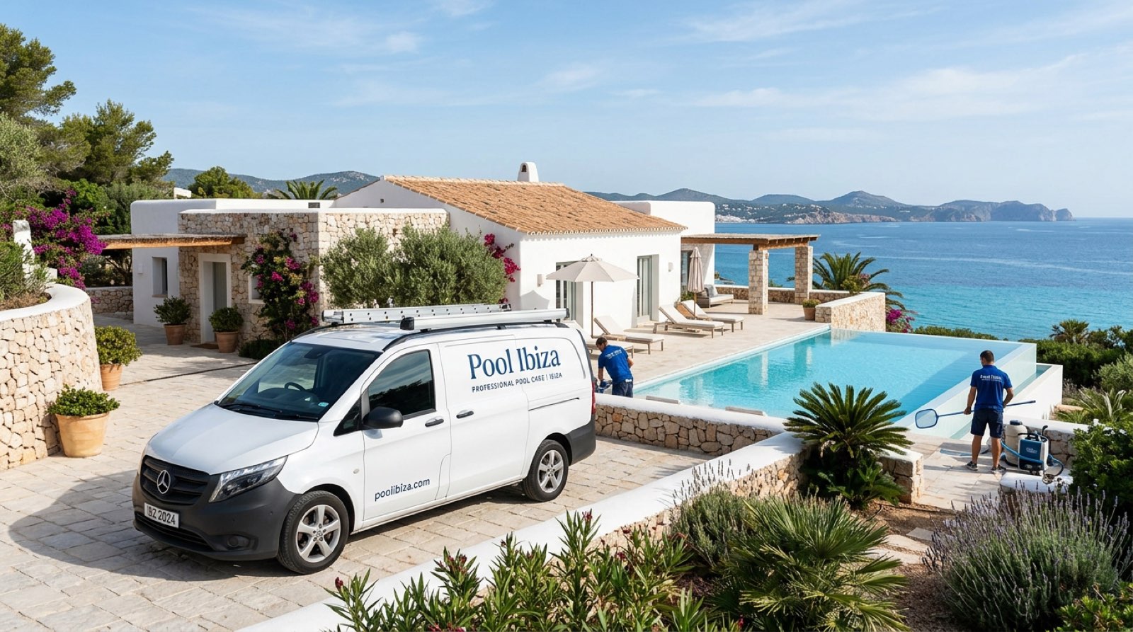 Pool Ibiza service van at luxury villa