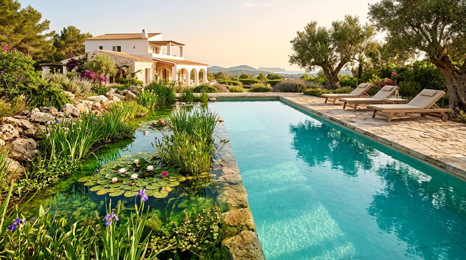 Natural bio pool with plants