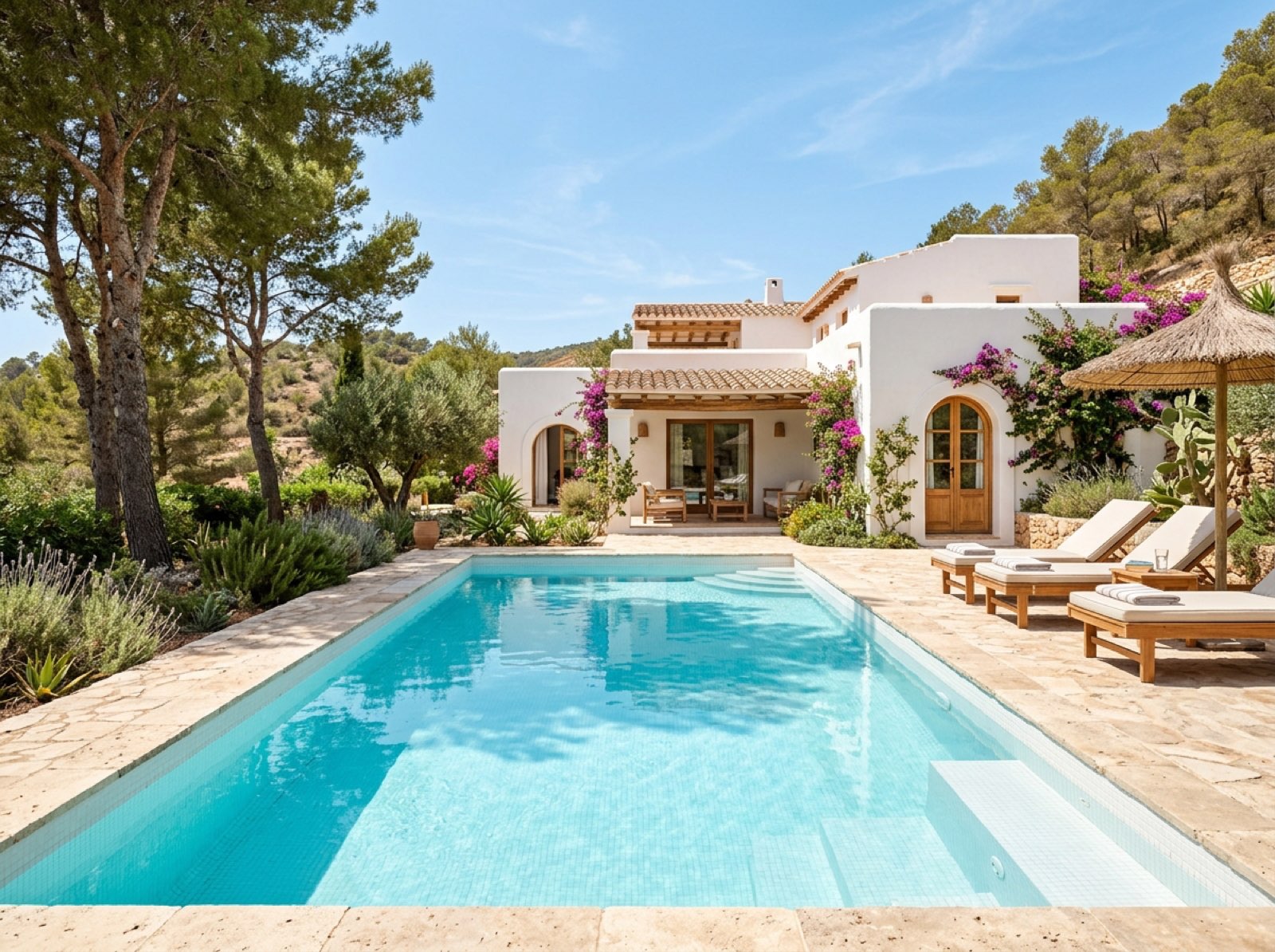 Classic chlorine swimming pool at Ibiza villa