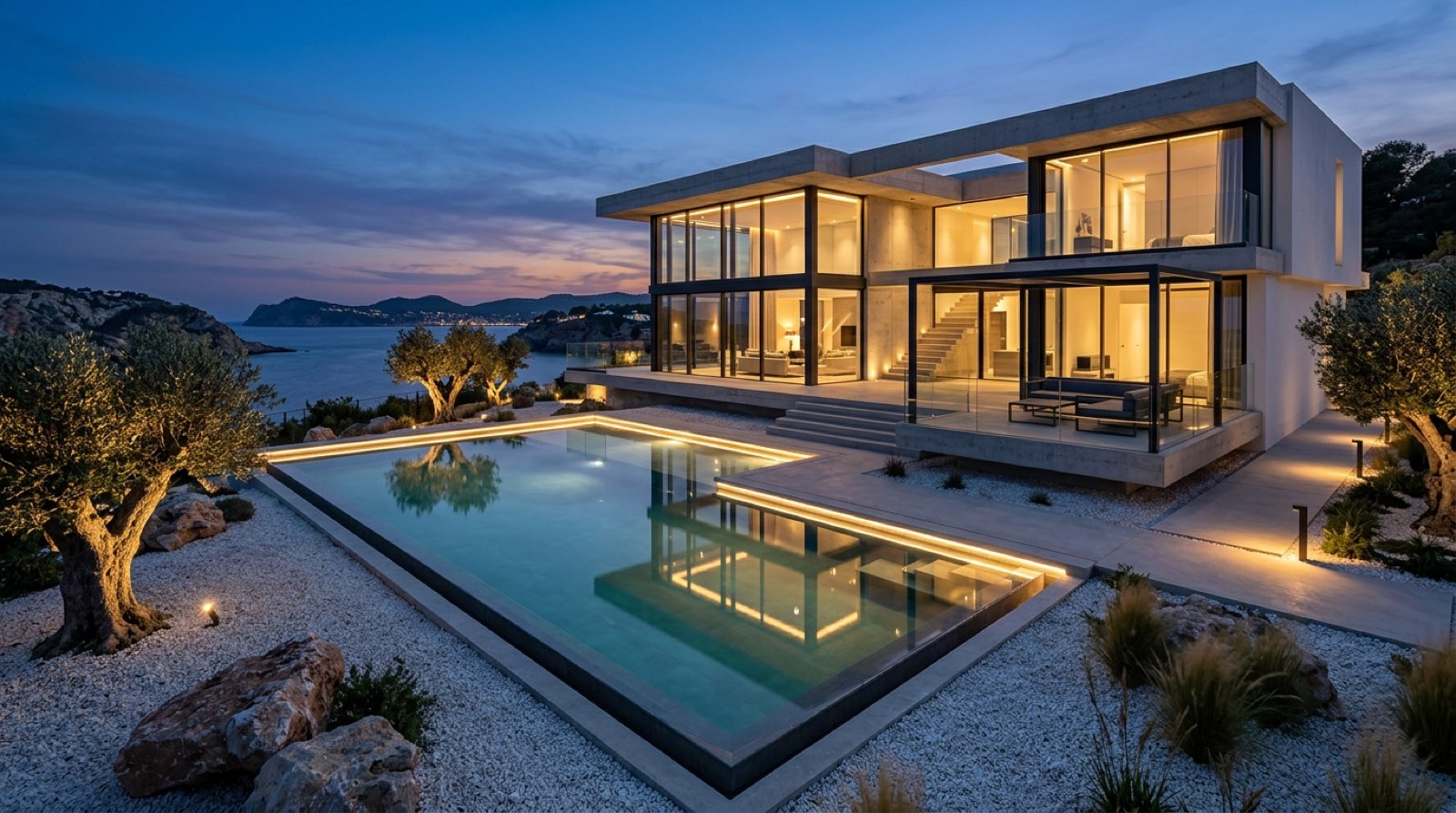 Modern minimalist villa pool in Ibiza