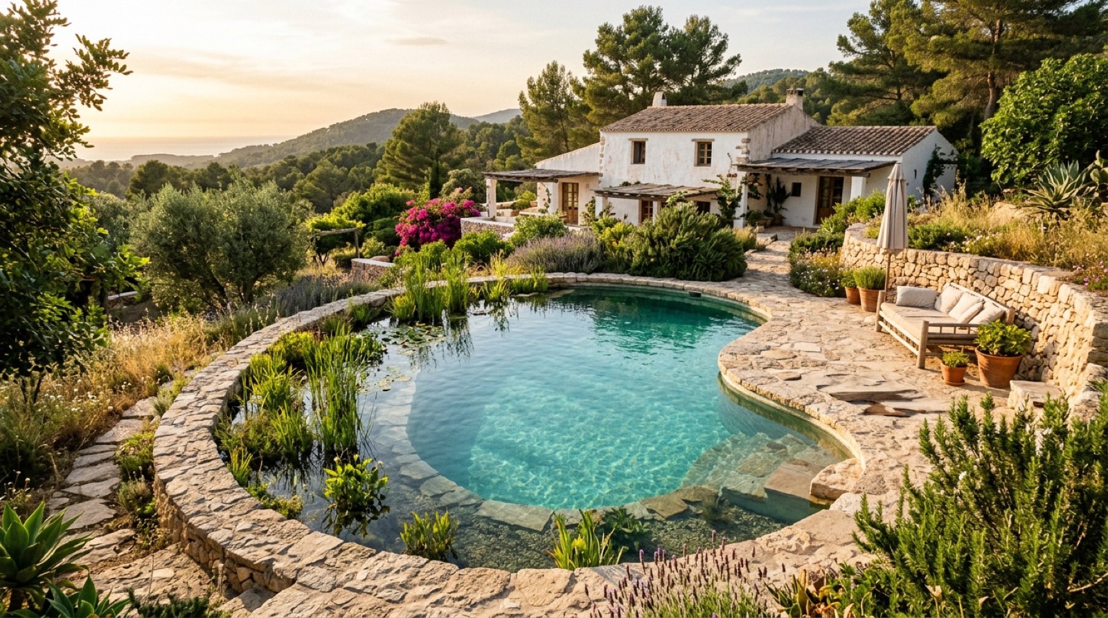 Natural stone pool at Ibiza finca